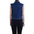 thumbnail image 2 of Womens Distressed Denim Button Up Sleeveless Crop Vest, Indigo, X-Large, 2 of 5