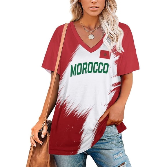 Chandail de Soccer Marocain pour Femmes 2026 pour Fans de Soccer avec Drapeau de la Nation - Personnalisé
