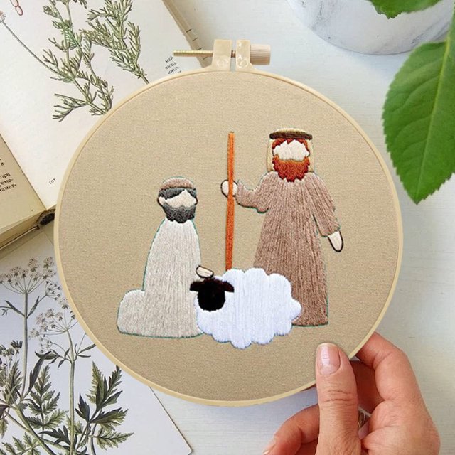 Wzzjkit Vintage Religious Hand Embroidery Diy Handmades Fabric Material Kit Creatives Needlework Embroidery