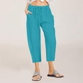 thumbnail image 2 of Penkiiy Women's Plus Size Cotton Linen Drawstring Cropped Capris with Pocket, Sky Blue, Size S, 2 of 5
