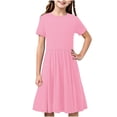 thumbnail image 3 of Milgrthf Robe d'Été à Manches Courtes pour Filles, Ligne A, Évasée, Basique, Patineuse, Tournoyante, Robe de Fête 5-14 Ans Rose, 3 of 9