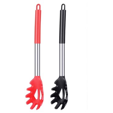 Pack of 2 Silicone Pasta Fork, Kitchen Heat Resistant Noodle Spoon Server, BPA Free Spaghetti Strainer,Best Cooking Tools (Black-Red)
