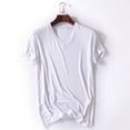 thumbnail image 4 of JDQJBZ Mens Solid Color V Neck Short Sleeve Sleepshirt Casual Pajama Top, 4 of 4