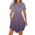 thumbnail image 2 of LOVZFMLL Robe d'Été Décontractée pour Femme à Manches Courtes, Col en V, Boutonnée, Robe de Plage pour Vacances et Voyages avec Poches, Violet B L, 2 of 9