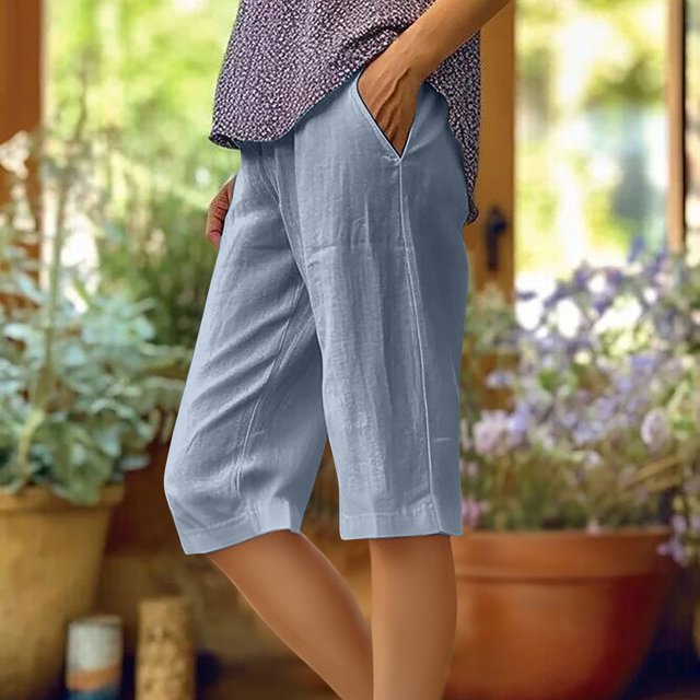 Wensltd Shorts d'Été à Jambe Grand pour Femmes, Mode, Lin, Fluides, Confortables