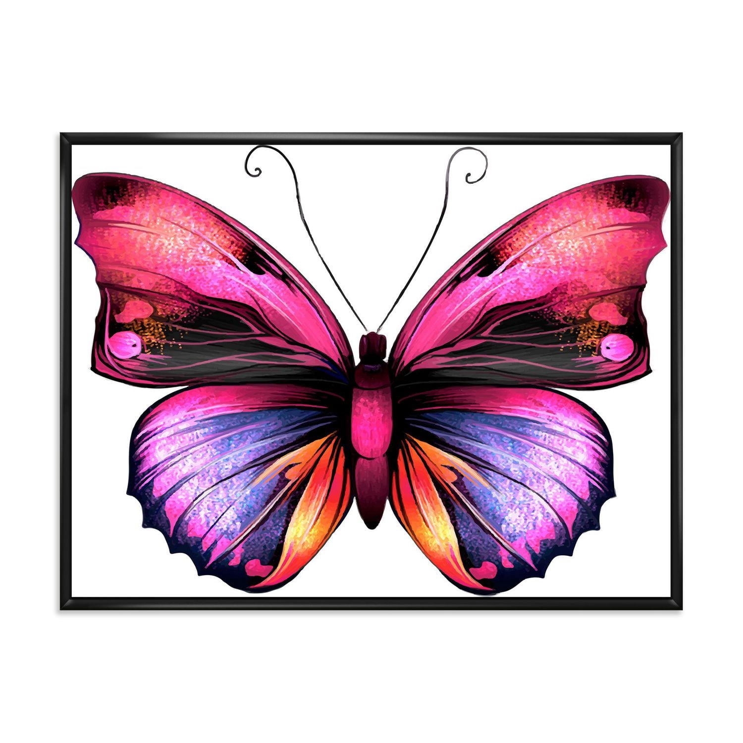 Designart Portrait de papillon rose vif ART MURAL À CADRE FLOTT