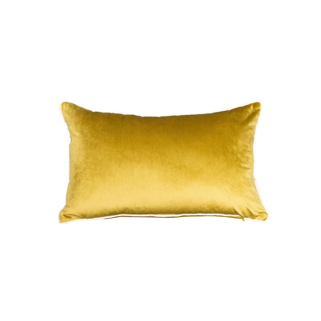 Gouchee Home Rana Cushion rectangular throw pillow in mustard yellow velvet fabric with polyester filling and zipper closure, suitable for adding colour and texture to home décor, shown on a white background.