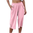 thumbnail image 1 of VEKDONE Womens Cotton Linen Capris Pants Pink XL, 1 of 6