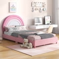 thumbnail image 2 of Gymax Lit Plateforme Simple pour Enfants, Cadre de Lit Rembourré Format Simple avec Lattes en Bois, Rose, 2 of 10