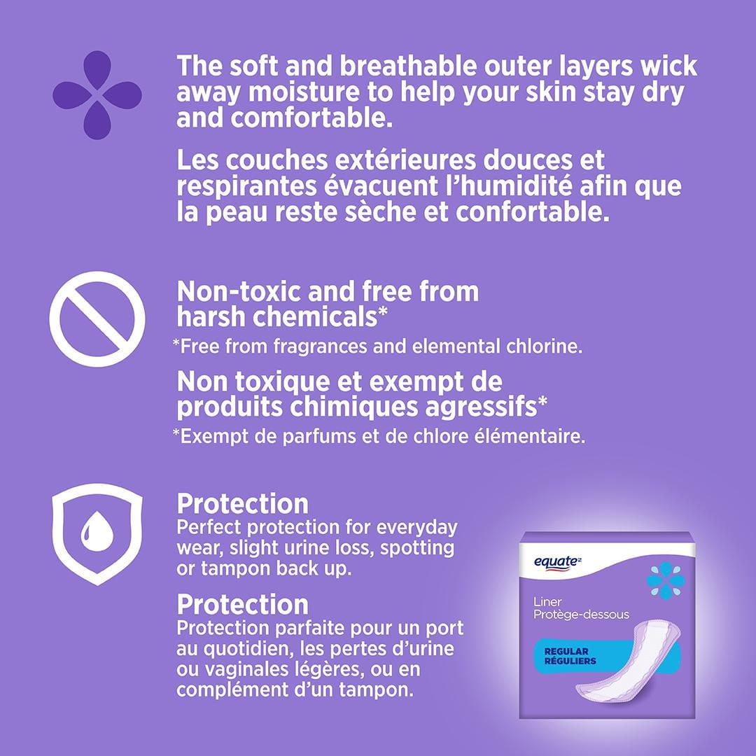 Equate Light Absorbency Regular Pantiliner Unscented, 50 Count