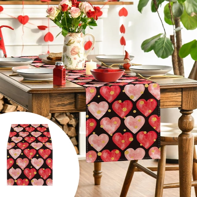 Boovnll Valentines Day Table Runner, 13x71" Valentine's Day Printing Table Runner, Valentines Table Runner for Holiday Kitchen Dining Table, Party Decor, Valentines Day Decorations
