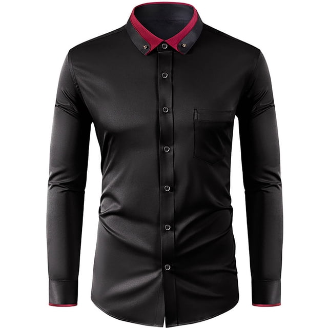 RXIRUCGD Chemise Décontractée pour Homme à Manches Longues avec Boutons, Poche et Col Rabattable, Noir, Taille : S