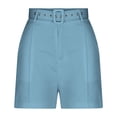 thumbnail image 4 of LOVZFMLL Women's Solid Suit Pant With Pockets Waisted Shorts With Belt Light Blue S, 4 of 6