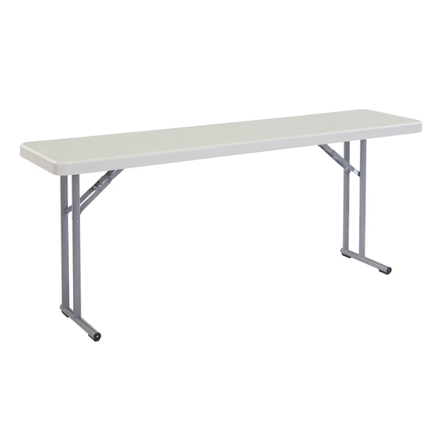 National Public Seating Table Pliante de Séminaire 18 x 72 Pouces en Gris Moucheté, Doté d'Un Plateau en Polyéthylène Moulé par Soufflage durable avec une surface Légèrement Texturée Résistante aux Rayures et à la Chaleur jusqu'à 212 °F. la Table a des Pieds Déportés en Acier à Revêtement en Poudre de Calibre 16, Offrant un Grand Espace pour les Jambes et une Capacité de Charge de 700 Livres. Conçue pour les Salles d'Entraînement, les Salles de Conférence Ou les Installations de Séminaire, Elle Mesure 72 x 18 x 29,5 Pouces