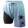 thumbnail image 2 of YUEVE Beach Shorts for Men 2 in 1 Compression Liner 7 Inch Inseam, Mens Swim Trunks Gradient Hawaiian Print Quick Dry Bathing Suit with Pockets Light Blue L, 2 of 4
