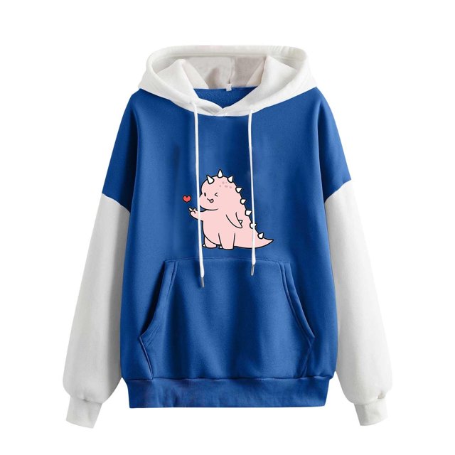Penkiiy Hoodies pour Femmes Mode Décontractée Imprimé Col Rond Manches Longues Amples Hauts Courts Blouse Sweat-Shirts Sans Capuche Vêtements Bleus Y2K