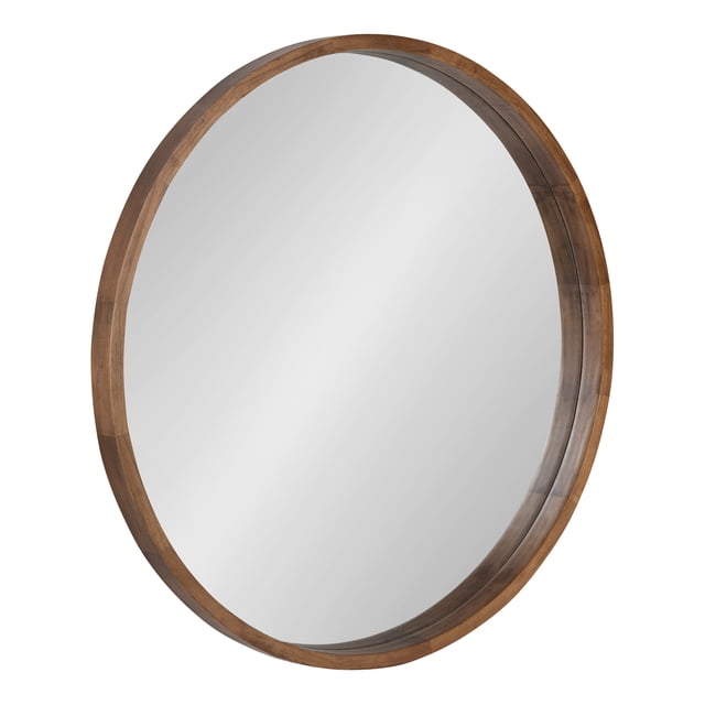 Kate and Laurel Hutton Round Wood Framed Wall Mirror, 36" Diameter, Natural Rustic Brown, Geometric Home Decor