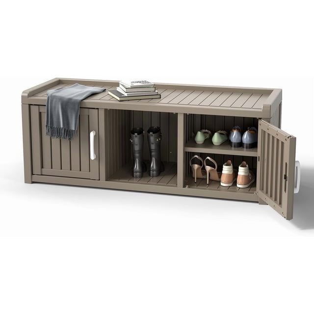Armoire à Chaussures Grise Imperméable et Résistante aux UV à Deux Portes avec Tablettes Ajustables