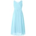 thumbnail image 1 of YUUMIN Robe de Fête Élégante en Chiffon Perlé Sans Manches Froncée Col en V Robe de Demoiselle d'Honneur Bleu Clair 16, 1 of 5