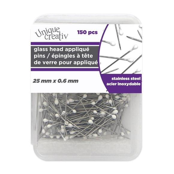 UNIQUE CREATIV Glass Head Appliqué Pins - blanc, 25 mm (0.98 in) × 0.6 mm (0.02 in), 150-Pack, 150Pcs