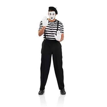 Mens Mime Artist Costume Adults Black & White Silent Actor Suit - X-Large
