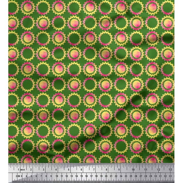Soimoi Viscose Chiffon Fabric Floral & Circle Geometric Decor Fabric Printed Yard 42 Inch Wide