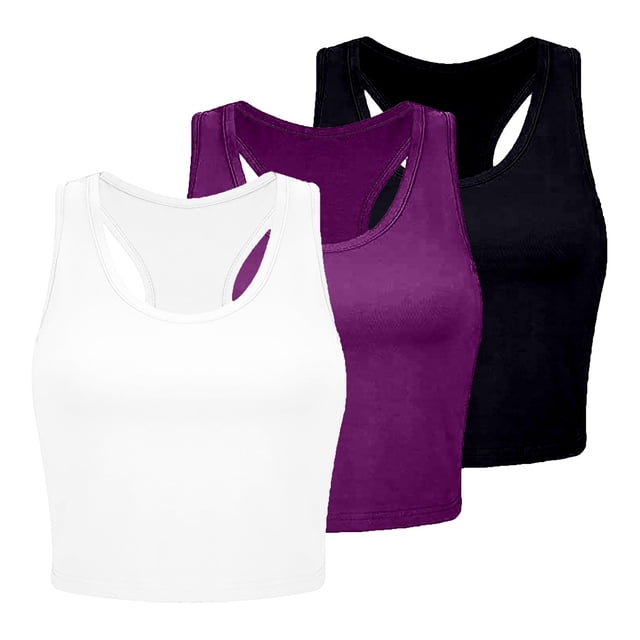 HBFAGFB Lightweight Tank Tops Womens 3 Piece Seamless Workout Shirts Simple Undershirt Purple Size L