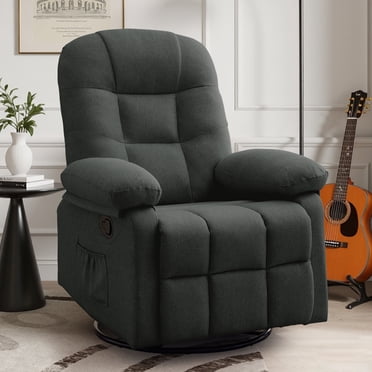 Korser Manual Swivel Rocker Recliner Chair for Living Room,Small Recliner Sofa for Small Spaces,Linen Fabric,Dark Grey