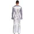 thumbnail image 4 of iiniim Men Shiny Metallic Jumpsuits 70s Disco Dance Leotards Stage Performance Costume Wide Leg Rompers Silver L, 4 of 7