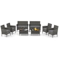 thumbnail image 2 of Costway 8 PCS Patio Furniture Set with Washable Cushions and Tempered Glass Coffee Table Gray, 2 of 8