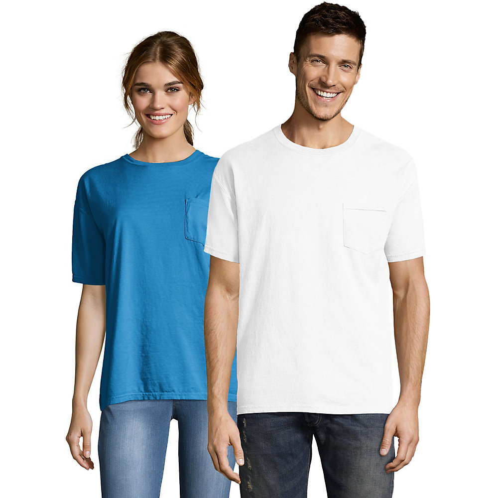 Hanes Mens ComfortWash Garment Dyed Short Sleeve Pocket Tee, M, White