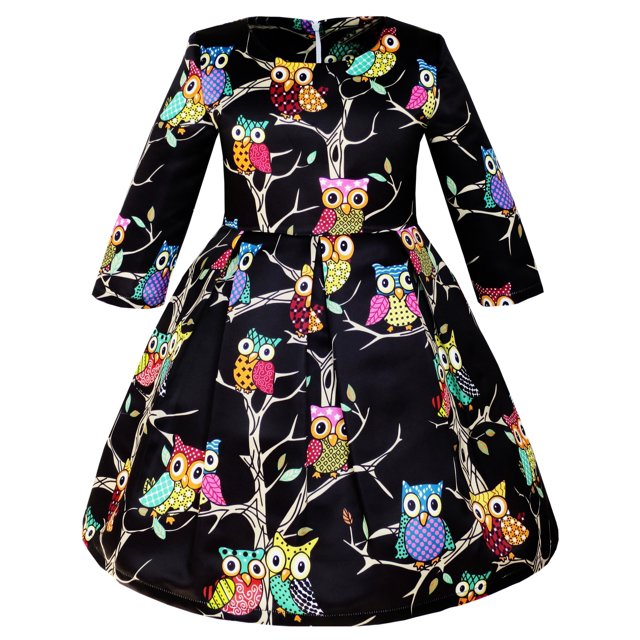 Robe Fille Imprimé Hibou Manches Longues Mignonne 12 Ans