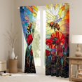 thumbnail image 3 of Rideaux Occultants pour Fenêtres Abeille 30 %-50 %, Rideaux Botaniques Rustiques de Jardin avec Coquelicots Rouges pour Salon, Rideaux de Fenêtre Patchwork Style Vitrail Artistique 52l X 63h 2 Panneaux, 3 of 6