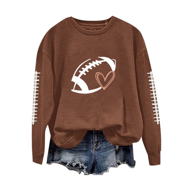 Jindong Women's Round Neck Long Sleeved Solid Football Printed Top