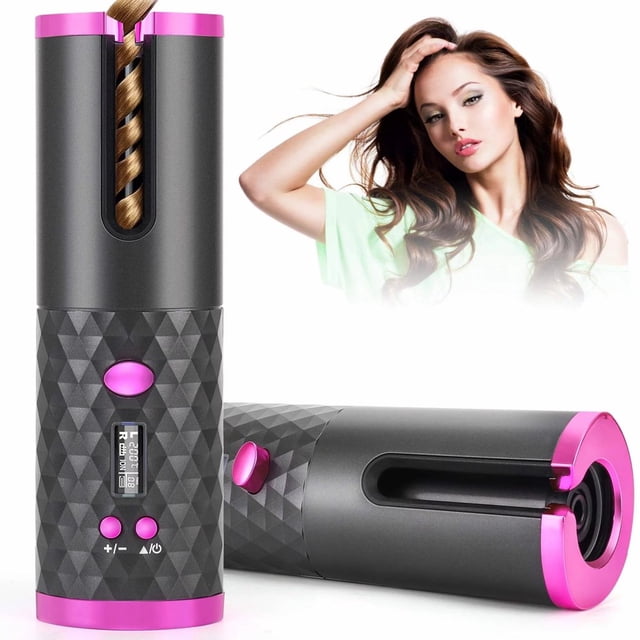 POINTERTECK Automatic Curling Iron Cordless Hair Curlers with Adjustable Temps & Timers Ceramic Barrel Auto Wave Wand Portable Rotating Curling Wand Hair Styling Tool for Travel