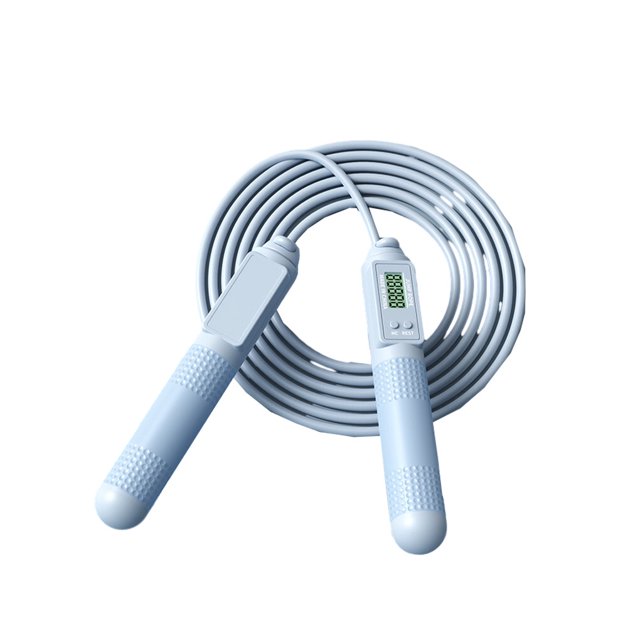 Corde à Sauter en PVC Portable de Remplacement Numérique Couleur Unie Intérieur Extérieur Commande par Bouton Ergonomique Cordes à Sauter Ajustables Corde Bleue