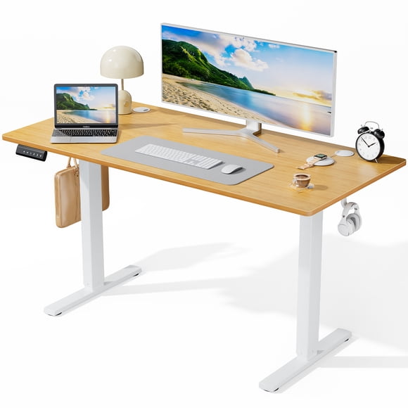EDX Electric Adjustable Height Sit Standing Desk, 55 x 24 inch Splice Board for Home Office, Oak