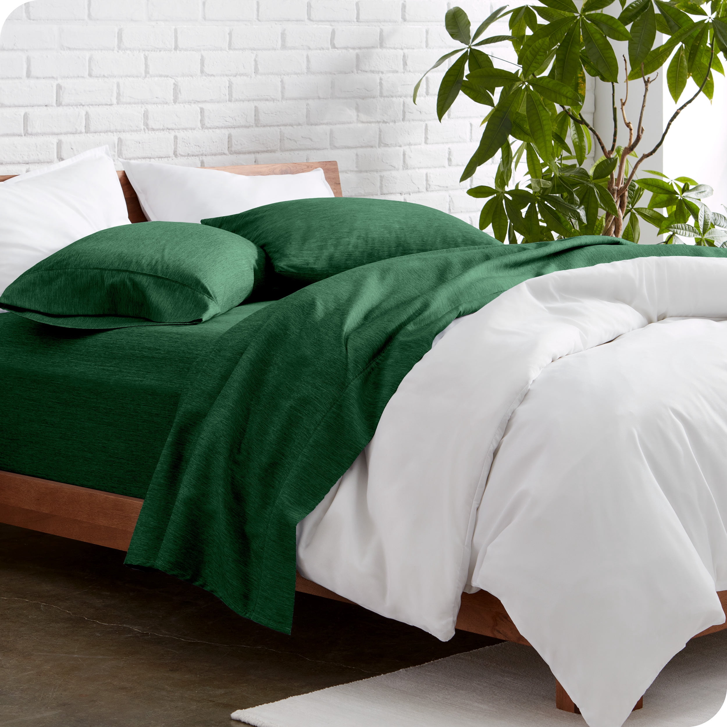 Bare Home Premium 1800 Collection 3-Piece Bed Sheet Set, Twin-XL, Heathered Forest Green