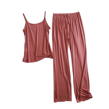 MeetoTime Pajamas for Women Set Summer Casual Solid Color Spaghetti Strap Camisole Pants Two-piece Set