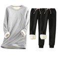 thumbnail image 1 of Pisexur Ensembles 3 Pcs pour Femmes Hiver Chaud en Molleton Couleur Unie Survêtements Ensembles 1 Chandail à Col Rond +2 Pantalons de Pyjama Décontractés Pyjamas Surdimensionnés pour Femmes Ensemble P-5TG, 1 of 2