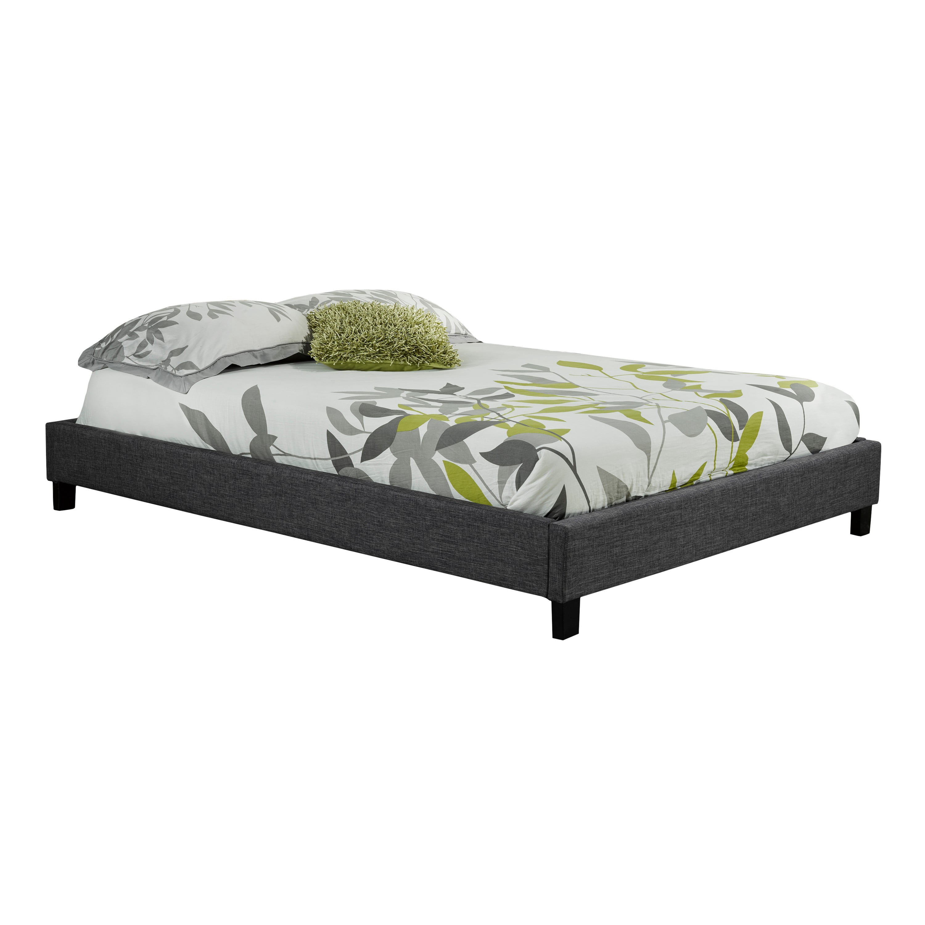Brassex Soho Lit plateforme double rembourré pour chambre avec lattes courbées, sans sommier requis et tissu polyester, gris