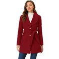 thumbnail image 1 of INSPIRE CHIC Manteau Trench Long pour Femme, Mignon, Col Rabattu, Boutonnage Simple, Ceinturé, Rouge Foncé, TP, 1 of 6