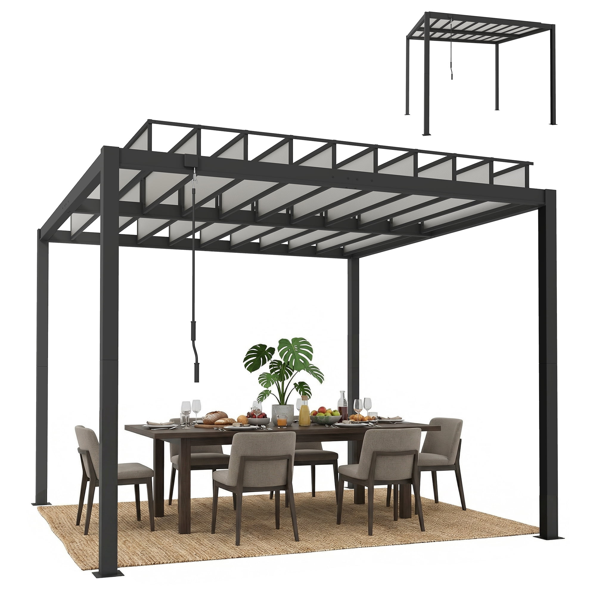 Outsunny 9.5x10 ft Louvered Pergola with PC Roof, Aluminium Pergola ...