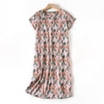 thumbnail image 2 of Pyjama en Coton pour Femmes, Nuisette Grande Taille Vêtements Tricotés Doux à Manches Courtes Col Rond, Rouge P-TG,, 2 of 4