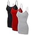 thumbnail image 3 of Emmalise Camisole Longue Basique Décontractée pour Femme à Bretelles Ajustables, Superposition, 2TG, Lot de 3 Noir, Gris, Rouge, 3 of 4