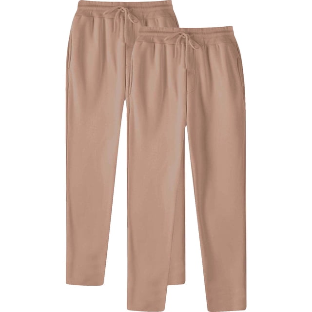 RXIRUCGD Men's Fashion Drawstring Elastic Waist Solid Color Casual Sweat Length Pants 2 PC, Khaki, Size: 2XL