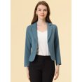 thumbnail image 3 of INSPIRE CHIC Blazer pour Femme à devant Ouvert Veste de Tailleur Courte d'Été pour le Travail Bleu Gris-Uni TP, 3 of 5
