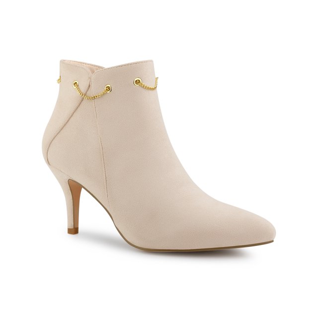 Unique Bargains Women's Pointed Toe Stiletto Heel Ankle Booties Beige (Size 9)