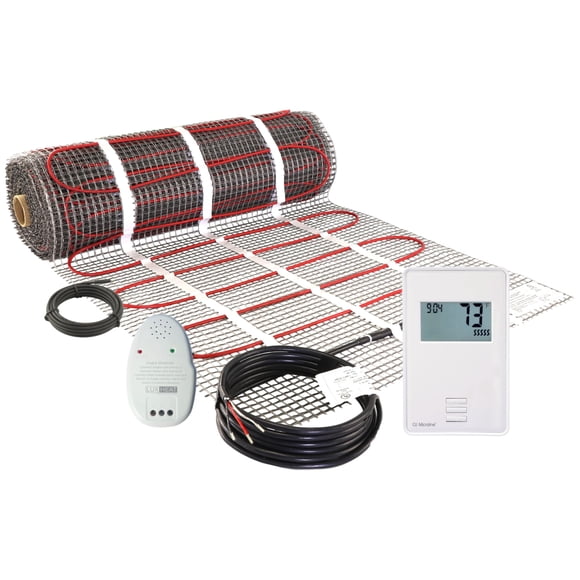 LuxHeat 25 Sqft Mat Kit, 120v Electric Radiant Floor Heating System for Tile & Laminate. Floor Heat Kit Includes Heating Mat, Alarm, UTN4 OJ Microline Non Programmable Thermostat w/GFCI & Sensor