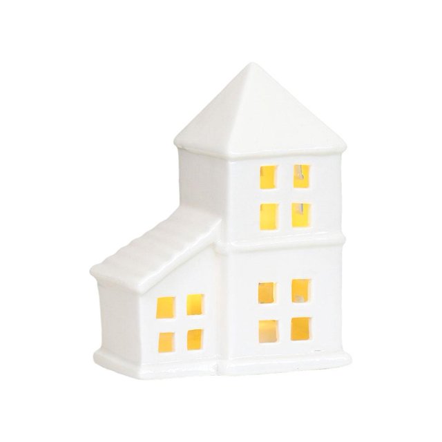 White Ceramic LED House | Christmas Village Light Up Festive House Ornament
